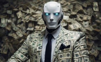 advanced technological robot interacting with money finance 1